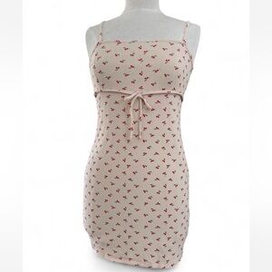 Urban Outfitters Caroline Knit Cherry Print Tie-Front Mini Dress Medium